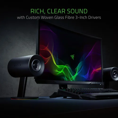 Miniatura 3 de Razer Nommo Chroma: Controladores de fibra de vidrio tejida personalizada de 3" - Puertos de graves orientados hacia atrás - Perilla de graves