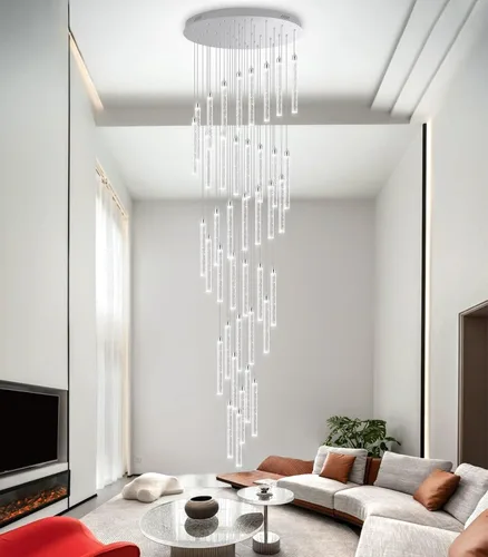 Miniatura 20 de Candelabro de Techo Alto de 197" de Largo con 30 Luces, Lámpara LED Moderna de Cristal Burbuja Regulable con Montaje al Ras, Luz Colgante de Techo