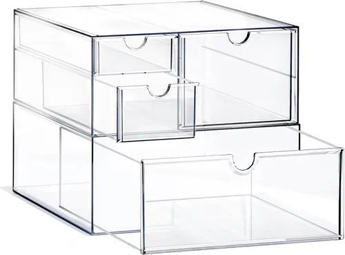 Miniatura 13 de Prsildan - Organizador de cajones acrílico para maquillaje con 3 cajones, almacenamiento transparente apilable para biberones, manualidades, joyas