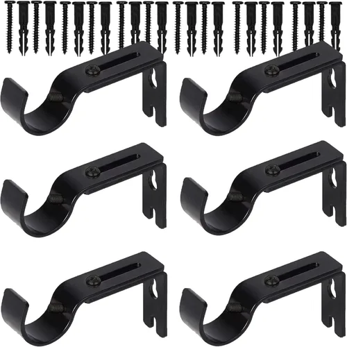 Miniatura 8 de Soportes de barra de cortina de alta calidad, paquete de 2 soportes de pared ajustables, soportes para barra de cortina para barra de 1 pulgada Negro