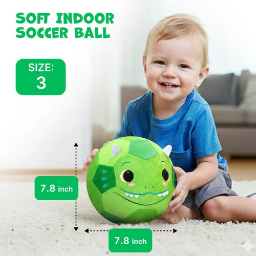 Miniatura 5 de JoyCat Pelota de fútbol silenciosa para niños pequeños de 1 a 3 años, pelota de fútbol de felpa suave de dinosaurio para bebés, regalos para niños
