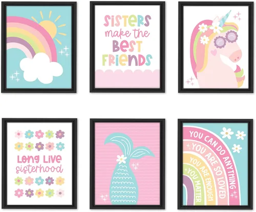 Miniatura 11 de Hadley Designs 6 decoraciones de sirena para habitación de niñas, arte de pared de sirena para dormitorio y baño, impresiones sin marco bajo el mar