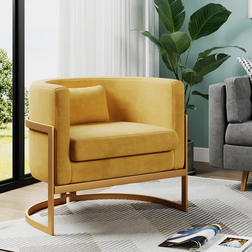 Miniatura 10 de Alunaune - Sillón tapizado de terciopelo con diseño Accent, sillas Barrel modernas para sala de estar, sofá de salón estilo Tub Bucket, silla