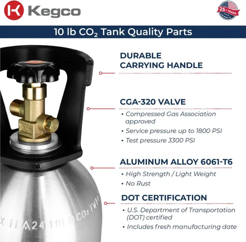 Miniatura 4 de Kegco Cilindro de Co2 Tanque de Aluminio de 10 lb
