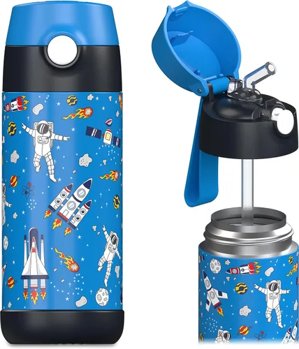 Miniatura 43 de Jarlson® CHARLI - Botella de agua para niños [12 onzas], botella térmica de acero inoxidable con pajilla, botella de agua aislada a prueba