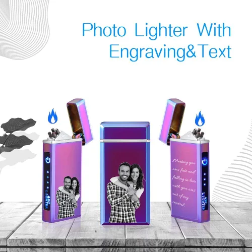 Miniatura 2 de Encendedor de arco eléctrico con foto personalizada USB recargable a prueba de viento, interruptor táctil grabado personalizado con indicador