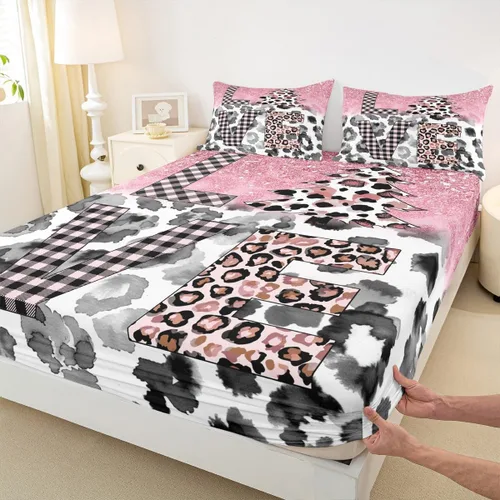 Miniatura 12 de Juego de sábanas con estampado de manchas de piel de cheetah abstracto, sábana bajera tamaño individual para niños, niñas y mujeres, decoración