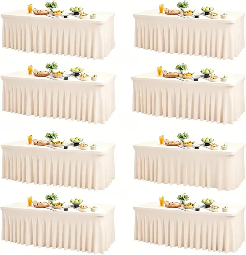 Miniatura 33 de Wish Care Paquete de 2 manteles de elastano elástico azul bebé para mesas rectangulares de 4 pies, manteles ajustables sin arrugas de 4 pies