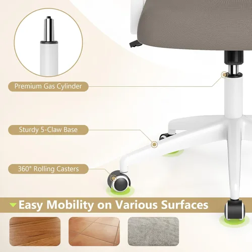 Miniatura 8 de Giantex Silla de oficina de malla, silla de escritorio ergonómica con brazos abatibles y soporte lumbar, silla de escritorio giratoria de altura