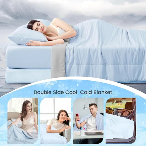 Miniatura 6 de Wolliwa Edredón refrescante tamaño individual, manta de enfriamiento en frío de doble cara para personas que duermen con calor y sudores nocturnos