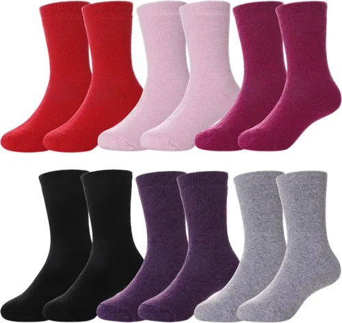 FNOVCO Calcetines de lana para niños pequeños, cálidos, de lana gruesa, para senderismo, térmicos, acogedores, para niños y niñas, paquete de 6
