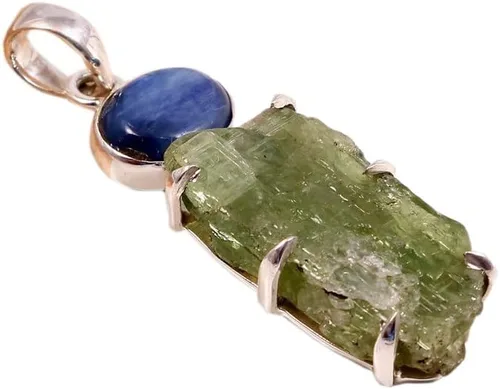 Colgante de cianita verde menta y cianita azul colgante de plata de ley 925 joyería de cristal de cianita verde y azul natural colgante de piedras