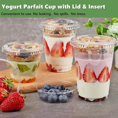 Miniatura 5 de Zezzxu Paquete de 50 tazas desechables de parfait de 12 onzas con tapas sin agujero, compartimento para coberturas y tenedor, yogur conatiner con 12