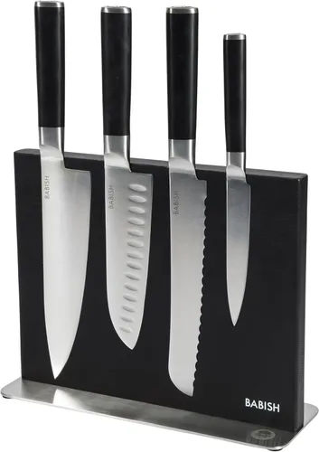 Miniatura 9 de Babish - Juego de cubertería de acero alemán de alto carbono 1.4116, 15 piezas, forjado de espiga completa, con bloque de cocina - Negro Hoja