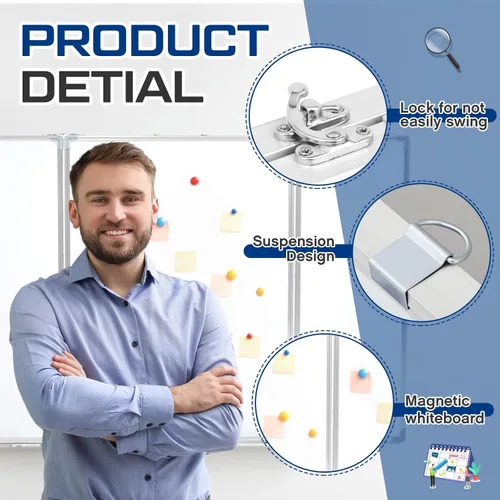 Miniatura 3 de AmazingSpark Pizarra blanca plegable de 48 x 18 pulgadas, pizarra blanca plegable grande, triple pizarra magnética de borrado en seco, marco