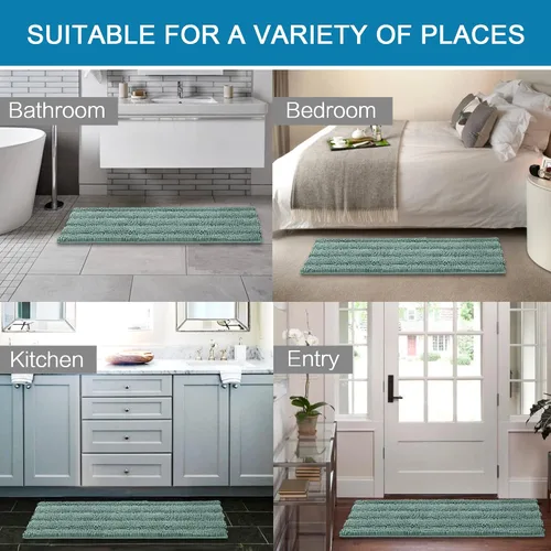 Miniatura 242 de H.VERSAILTEX Alfombras de baño para cuarto de baño, antideslizantes, tapetes de baño extragruesos, de felpilla, a rayas, alfombra de 20" x 32