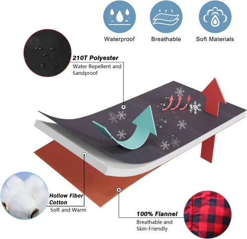 Miniatura 4 de Keencamp Saco de dormir de 0 grados de franela de algodón para invierno, clima frío para adultos, XXL saco de dormir de 4 estaciones, grande y alto