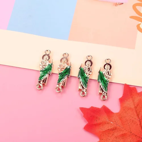 Miniatura 5 de 20 dijes de aleación de esmalte de San Judas de Virgen María de doble cara con eslabones milagrosos para pulseras Virgen De Guadalupe Beads Our Lady