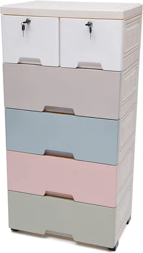 Miniatura 13 de Gabinete de almacenamiento de plástico blanco de 5 niveles con 5 cajones verticales para ropa con ruedas, gabinete de almacenamiento