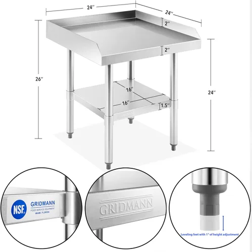Miniatura 5 de GRIDMANN NSF Mesa de equipo de acero inoxidable de calibre 16 de 24" L x 24" W x 24" H con estante inferior para cocina comercial de restaurante