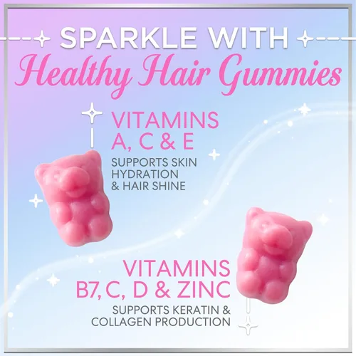Miniatura 7 de Hello Lovely - Gomitas de vitaminas para el cabello con biotina, 5000 mcg de vitaminas E y C que apoyan el crecimiento del cabello, vegetariano