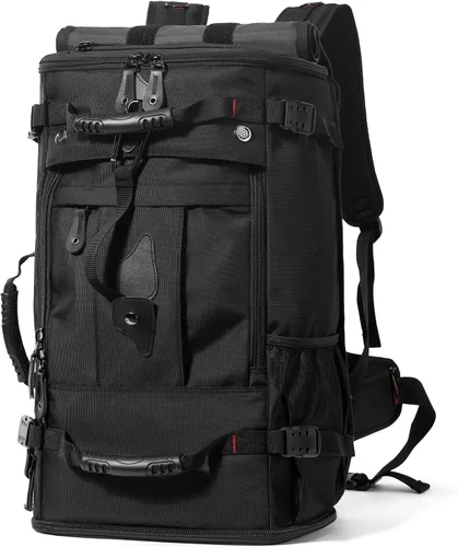 YOUMIAN Mochila de gran capacidad para viajes, senderismo, deportes, bolsa de lona convertible duradera para portátil y avión (negro, 60 L, doble