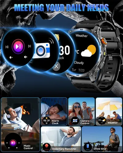 Miniatura 9 de Military Smart Watch for Men, Rugged Tactical Smartwatch with 1000mAh Battery & LED Flashlight, 1.7" HD Fitness Tracker with Bluetooth Call, Heart