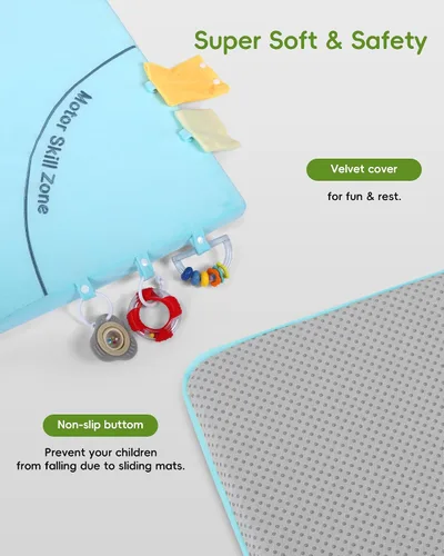 Miniatura 5 de Alfombra de juego para bebé, alfombrillas únicas para gatear con 4 zonas de desarrollo sensorial para habilidades motoras, alfombrillas de 50 x 50