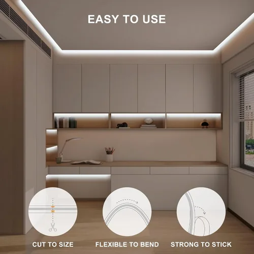 Miniatura 3 de Tira de luz LED COB de 32.8 pies con control remoto, 6500K Ra93+ luz diurna brillante regulable blanca LED COB tira de luz blanca continua
