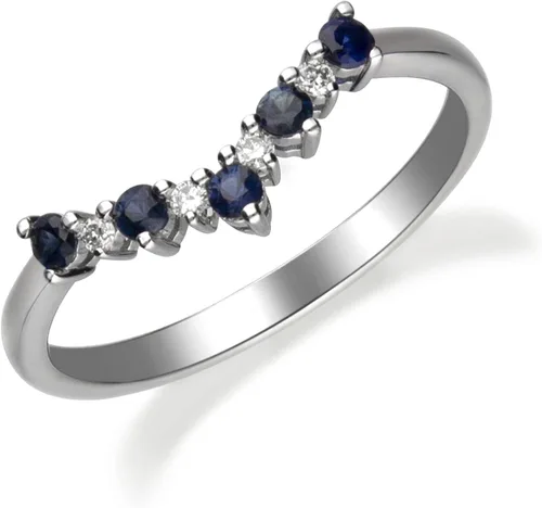 Miniatura 3 de Gin & Grace Anillo de zafiro azul auténtico blanco de 10 quilates con diamantes para mujer, joyería de zafiro hecha a mano con forma de ética
