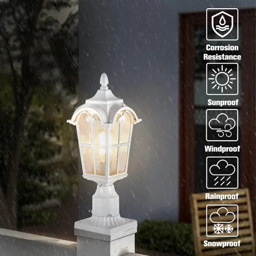 Miniatura 5 de Emliviar Luz de poste moderna para exteriores, lámpara exterior de 17 pulgadas, aluminio con vidrio de agua, acabado blanco, WE215P WH Blanco - Vaso