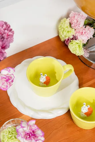 Miniatura 7 de Taza de Cerámica de Caracol DIHOclub Taza de Caracol Oculta con Animal 3D Dentro, Serie Jardín Figura Hecha a Mano (Verde Manzana)