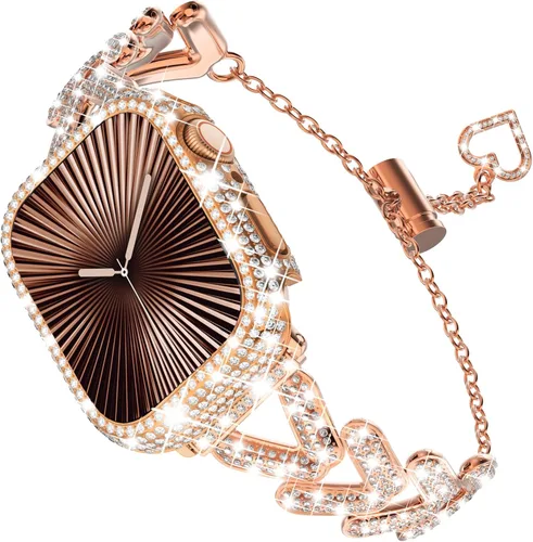Correa y Funda Diseñadas por KADES para Apple Watch Series de 46 mm, 45 mm, 44 mm, 42 mm, 41 mm, 40 mm, 38 mm para Mujer, Correa de Metal con