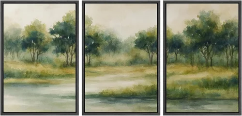 Miniatura 97 de SIGNWIN Lienzo enmarcado para pared, juego de arte tranquilo con reflejo de lago, acuarela, montaña y agua, ilustraciones modernas, arte abstracto