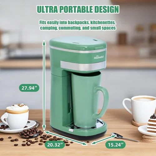 Miniatura 8 de Cafetera, Cafetera de Una Sola Porción, Cafetera de Una Taza con Filtro Reutilizable y Botón de Control de Un Solo Toque, Cafetera Portátil