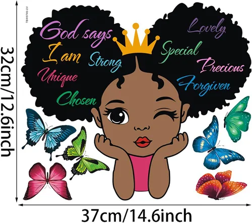 Miniatura 4 de DREMISI Calcomanías de pared mágicas de niña negra para dormitorio de niñas, calcomanía de pared con cita inspiradora, frase motivacional
