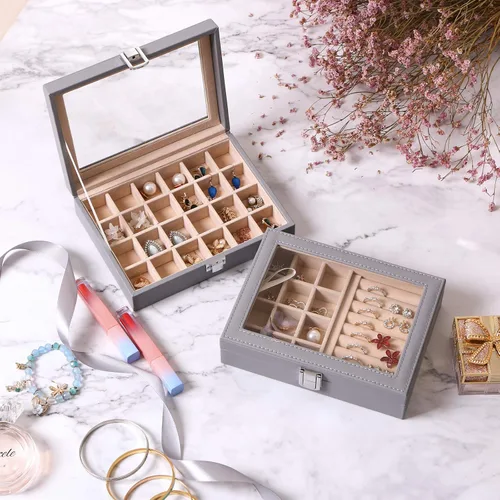 Miniatura 3 de BEWISHOME Soporte para anillos y organizador de aretes, organizador de almacenamiento de aretes para adolescentes y mujeres, bandejas organizadoras