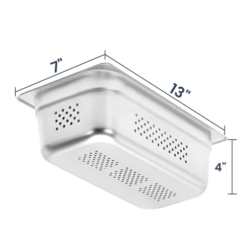 Miniatura 2 de BIEAMA Bandeja para mesa de vapor de 1/3 de tamaño, 4 pulgadas de profundidad, acero inoxidable perforado antiatascos NSF, bandeja de hotel
