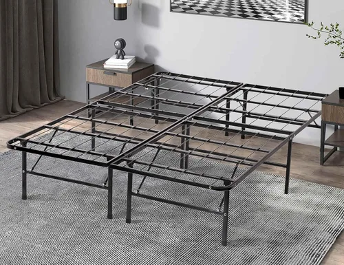 Miniatura 8 de Base de cama de metal plegable de 14 pulgadas, marco de cama de metal resistente, base de colchón de listones de acero resistente, no necesita somier