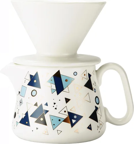 Miniatura 8 de Cafetera vertida, con 50 filtros de café de cesta, taza de 10.5 fl oz/10 oz con platillo y gotero de café, cerámica, blanco roto