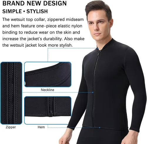 Miniatura 7 de Wetsuits Top Jacket Women Men 2mm Neoprene Long Sleeve Shirt Front Zipper Vest Wet Suit Keep Warm for Adult Youth Diving Surfing Swimming Water