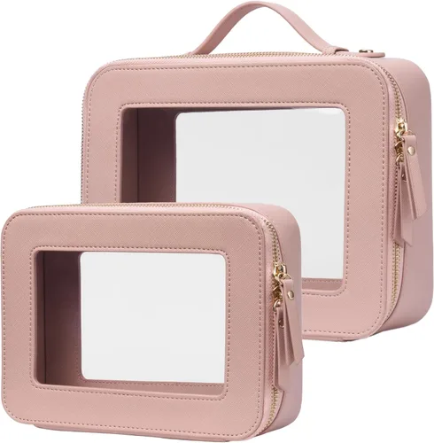 Miniatura 55 de Bolsa de maquillaje transparente Popvibe, estuche de cosméticos de viaje con cremallera, bolsa de aseo transparente con cremallera, organizador Malva