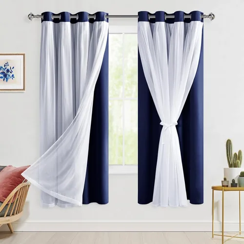 Miniatura 71 de Hiasan Cortinas opacas con superposición transparente, aislamiento térmico para mezclar y combinar de doble capa, cortinas de oscurecimiento de Beige