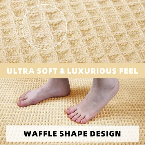 Miniatura 5 de Alfombras de Baño con Textura Waffle, Tapetes de Baño Bohemios Súper Absorbentes, Tapetes Antideslizantes para Ducha, para Piso de Baño y Bañera