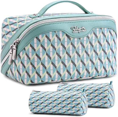 Miniatura 29 de BOYATU Bolsa organizadora de maquillaje de viaje, bolsa de cosméticos: Juego de 3 bolsas de maquillaje para mujeres con asa - Bolsas de aseo