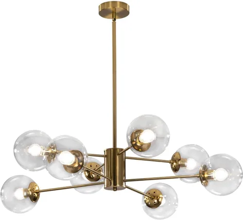 Miniatura 11 de KCO Lighting Modern - Lámpara de araña Sputnik de 6 luces con globo de vidrio transparente, lámpara colgante de techo ajustable de mediados de 6