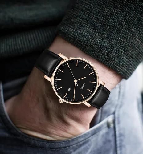 Miniatura 4 de BUREI - Reloj de pulsera analógico para hombre con fecha y correa de piel