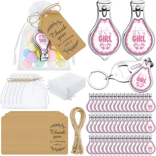 Miniatura 12 de Minatee Juego de 50 abridores de botellas para baby shower, regalos de agradecimiento para invitados de revelación de género (elefante)