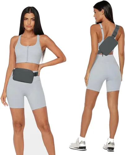Miniatura 2 de Riñonera Bolsa de Cintura Bolso Cruzado Bolsa de Cadera para Correr Senderismo Viajes Entrenamiento Correa Ajustable para Mujeres, Gris oscuro