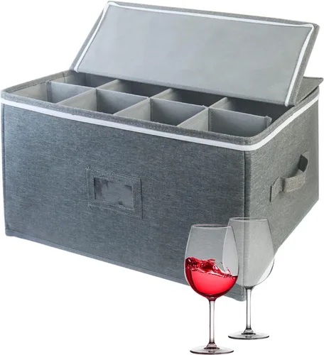 Boczif Cajas de almacenamiento para copas de vino, cajas de almacenamiento de copas con divisores, recipientes de almacenamiento de cristalería con